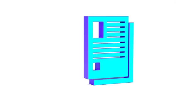 Turquoise File document pictogram geïsoleerd op witte achtergrond. Checklist icoon. Bedrijfsconcept. Minimalisme concept. 3d illustratie 3D renderen — Stockfoto