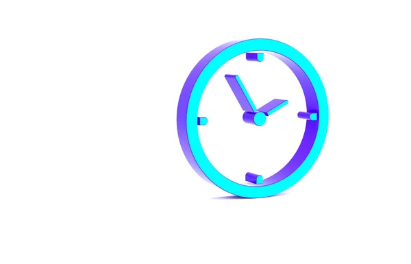 Icono del reloj turquesa aislado sobre fondo blanco. Símbolo de tiempo. Concepto minimalista. 3D ilustración 3D render — Foto de Stock