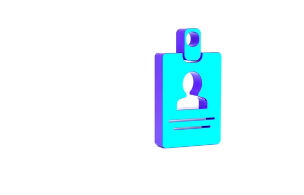 Turquoise Identification badge icon isolated on white background. It can be used for presentation, identity of the company, advertising. Minimalism concept. 3d illustration 3D render — Stock Photo, Image