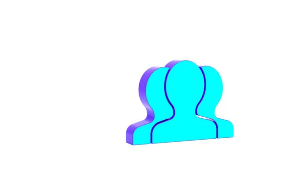 Иконка группы бирюзовых пользователей выделена на белом фоне. Икона группы людей. Символ бизнес-аватара - иконка профиля пользователя. Концепция минимализма. 3D-рендеринг — стоковое фото