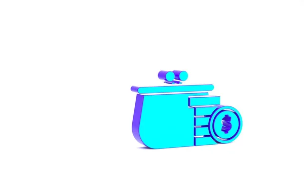 Türkisfarbenes Portemonnaie mit Münzsymbol auf weißem Hintergrund. Portemonnaie. Bargeldsparsymbol. Minimalismus-Konzept. 3D Illustration 3D Renderer — Stockfoto