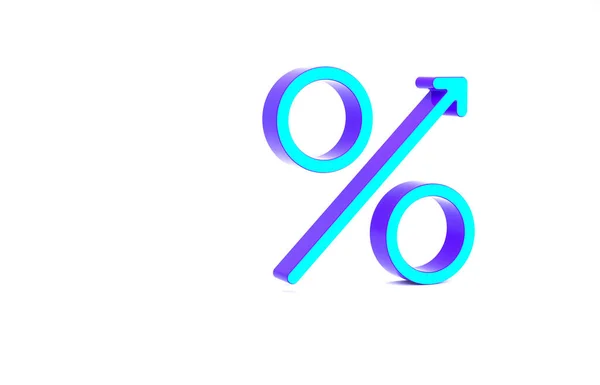 Turquoise Pourcentage de flèche vers le haut icône isolée sur fond blanc. Signe de pourcentage croissant. Concept de minimalisme. Illustration 3D rendu 3D — Photo