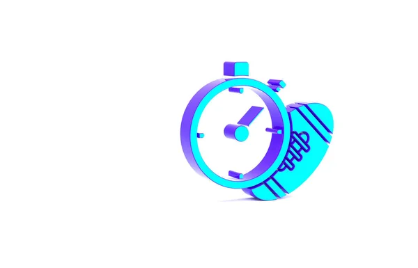 Pallone da football americano turchese e icona del cronometro isolati su sfondo bianco. Set di attrezzature sportive. Concetto minimalista. Illustrazione 3d rendering 3D — Foto Stock