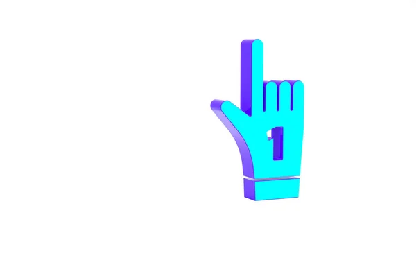 Turquoise Number 1 one fan hand glove with finger raised icon isolated on white background. Symbol of team support in competitions. Minimalism concept. 3d illustration 3D render — Stock Photo, Image