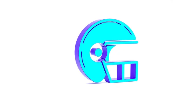 Turkoois Amerikaanse voetbalhelm pictogram geïsoleerd op witte achtergrond. Minimalisme concept. 3d illustratie 3D renderen — Stockfoto
