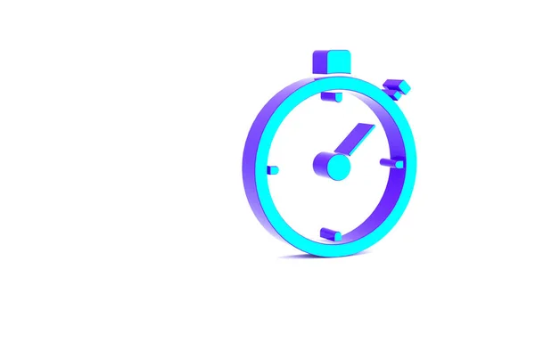 Turkusowa ikona Stopwatch odizolowana na białym tle. Znak czasowy. Znak chronometryczny. Koncepcja minimalizmu. Ilustracja 3D 3D renderowania — Zdjęcie stockowe