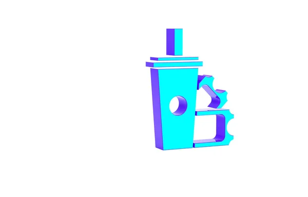 绿松石美式足球门票和纸杯苏打水与喝稻草图标隔离的白色背景。最低纲领的概念。3D渲染3D插图 — 图库照片