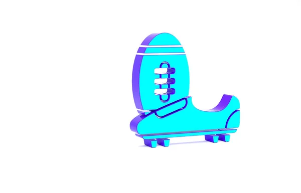 Turkoois Voetbal of voetbal schoenen met spikes pictogram geïsoleerd op witte achtergrond. Amerikaanse voetbalschoen en bal. Minimalisme concept. 3d illustratie 3D renderen — Stockfoto