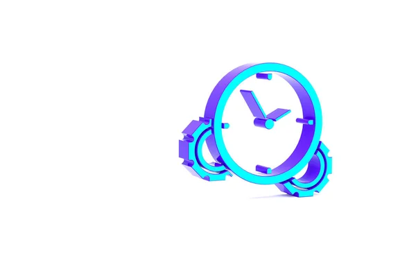 Türkises Time Management Symbol isoliert auf weißem Hintergrund. Uhr und Schaltzeichen. Produktivitätssymbol. Minimalismus-Konzept. 3D Illustration 3D Renderer — Stockfoto