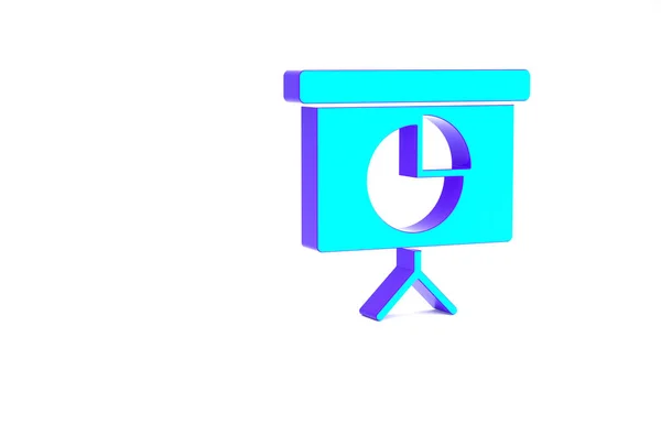 Turquoise Presentation keuangan papan bisnis dengan grafik, jadwal, grafik, diagram, infografis, ikon grafik lingkaran diisolasi pada latar belakang putih. Konsep minimalisme. Tampilan 3D ilustrasi 3d — Stok Foto
