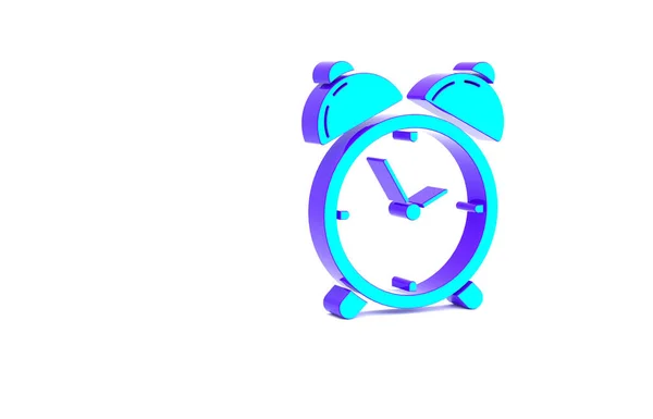 Turquoise Alarm clock icon isolated on white background. Wake up, get up concept. Time sign. Minimalism concept. 3d illustration 3D render — Stock Photo, Image