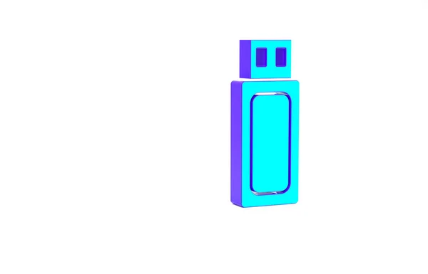 Ícone de unidade flash USB turquesa isolado no fundo branco. Conceito de minimalismo. 3D ilustração 3D render — Fotografia de Stock