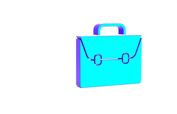 Бірюзова ікона Briefcase ізольована на білому тлі. Підпис бізнес-справи. Портфель бізнесу. Концепція мінімалізму. 3D-рендеринг — стокове фото