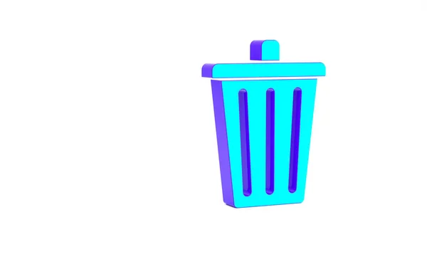 绿松石垃圾堆可以在白色背景上被隔离.垃圾箱标志。回收篮图标。办公室垃圾图标。最低纲领的概念。3D渲染3D插图 — 图库照片