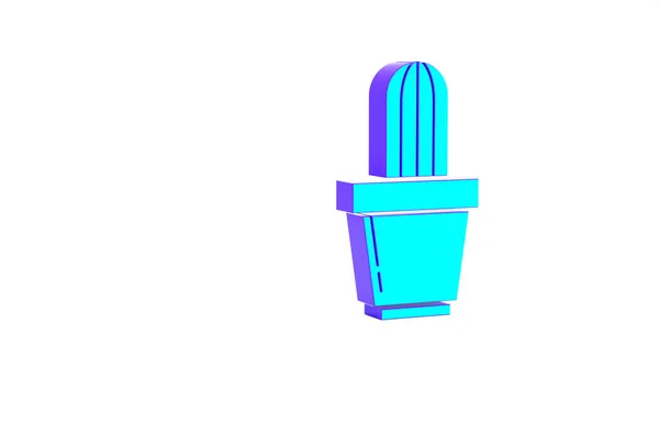 Türkiz kaktusz és zamatos pot ikon elszigetelt fehér alapon. Növény nő egy edényben. Cserepes növényjel. Minimalizmus koncepció. 3d illusztráció 3D render — Stock Fotó