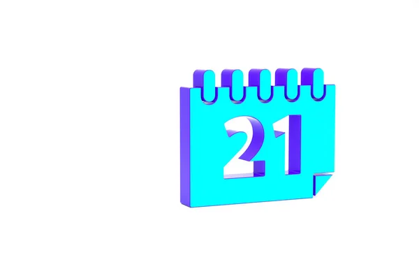 Ikona tyrkysového kalendáře izolovaná na bílém pozadí. Symbol připomenutí události. Minimalismus. 3D ilustrace 3D vykreslení — Stock fotografie