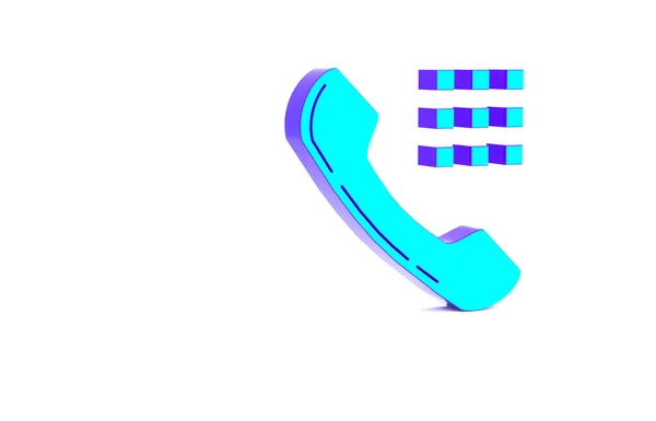 Turquoise Telephone handset 아이콘은 흰색 배경에 분리되어 있습니다. 폰 사인이요. 미니멀리즘의 개념입니다. 3d 삽화 3D 렌더링 — 스톡 사진