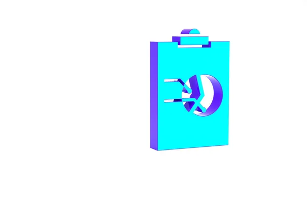 Grafik grafik simgesi olan turkuaz pano beyaz arkaplanda izole edildi. Metin dosya simgesini rapor et. Muhasebe tabelası. Denetim, analiz, planlama. Minimalizm kavramı. 3d illüstrasyon 3B canlandırma — Stok fotoğraf