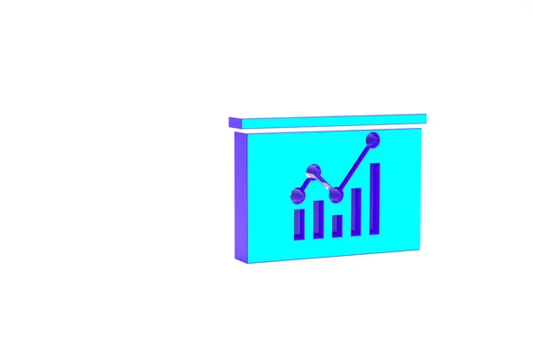 Turkos styrelse med diagram ikonen isolerad på vit bakgrund. Rapportera textfilsikonen. Bokföringsskylt. Revision, analys, planering. Minimalistiskt koncept. 3D-återgivning för 3D — Stockfoto