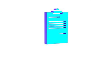 Turkuaz Belge simgesi beyaz arkaplanda izole edildi. Dosya simgesi. Kontrol listesi simgesi. İş konsepti. Minimalizm kavramı. 3d illüstrasyon 3B canlandırma