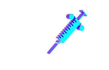 Turkuaz şırınga simgesi beyaz arkaplanda izole edildi. Aşı için şırınga, aşı, iğne, grip aşısı. Tıbbi ekipman. Minimalizm kavramı. 3d illüstrasyon 3B canlandırma