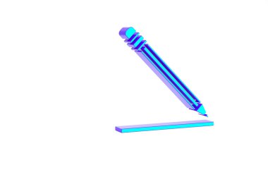 Silgiyle turkuaz kalem ve beyaz arkaplanda izole edilmiş çizgi simgesi. Eğitim işareti. Çizim ve eğitim araçları. Okul sembolü. Minimalizm kavramı. 3d illüstrasyon 3B canlandırma