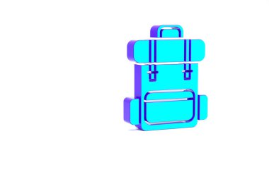 Turkuaz Yürüyüş sırt çantası simgesi beyaz arkaplanda izole edildi. Kamp ve dağ gezisi sırt çantası. Minimalizm kavramı. 3d illüstrasyon 3B canlandırma