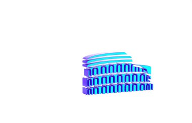 Roma 'daki Turkuaz Kolezyum, İtalya' nın beyaz arka planda izole edilmiş ikonu. Kolezyum işareti. Antik Roma 'nın sembolü, gladyatör dövüşleri. Minimalizm kavramı. 3d illüstrasyon 3B canlandırma