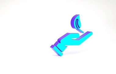 Turkuaz filizi, beyaz arka planda izole edilmiş çevre koruma ikonunun elinde. Tohum ve tohum. Fidan dikiyorum. Ekoloji konsepti. Minimalizm kavramı. 3d illüstrasyon 3B canlandırma