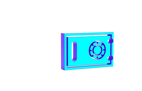 绿松石安全图标隔离在白色背景。这扇门用组合锁保护了银行保险库.可靠的数据保护。最低纲领的概念。3D渲染3D插图 — 图库照片
