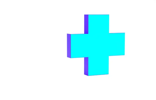 Icono médico del hospital Turquoise Cross aislado sobre fondo blanco. Primeros auxilios. Símbolo de diagnóstico. Signo de medicina y farmacia. Concepto minimalista. 3D ilustración 3D render —  Fotos de Stock