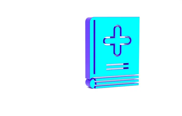 Icono del libro de medicina turquesa aislado sobre fondo blanco. Concepto minimalista. 3D ilustración 3D render — Foto de Stock