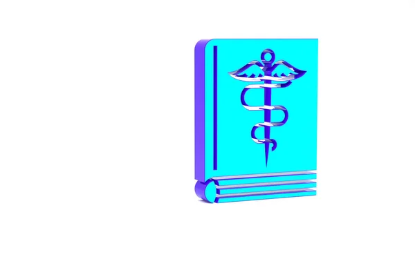Turkusowa ikona książki medycznej odizolowana na białym tle. Koncepcja minimalizmu. Ilustracja 3D 3D renderowania — Zdjęcie stockowe