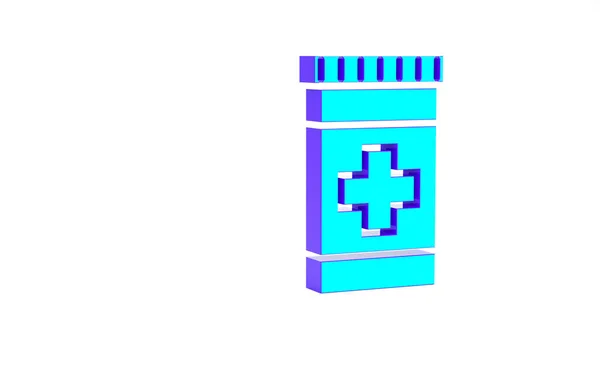 Icône bouteille de médecine turquoise isolée sur fond blanc. Signe de pilule. Conception de pharmacie. Concept de minimalisme. Illustration 3D rendu 3D — Photo