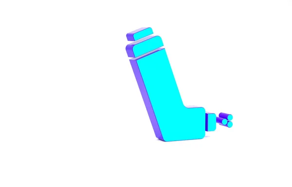 Türkis Inhalator Symbol isoliert auf weißem Hintergrund. Atemluft gegen Husten, Inhalation, Allergiker. Medizinische Allergie Asthma Inhalator Spray. Minimalismus-Konzept. 3D Illustration 3D Renderer — Stockfoto