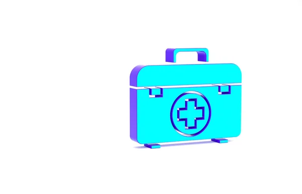 Turquoise First aid kit icon isolated on white background. Medical box with cross. Medical equipment for emergency. Healthcare concept. Minimalism concept. 3d illustration 3D render — Stock Photo, Image