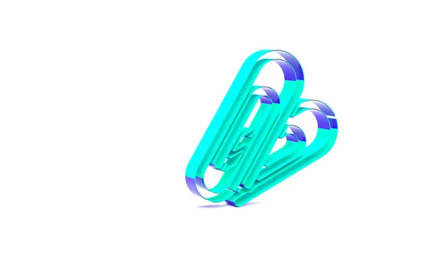 Icono de clip de papel turquesa aislado sobre fondo blanco. Concepto minimalista. 3D ilustración 3D render —  Fotos de Stock