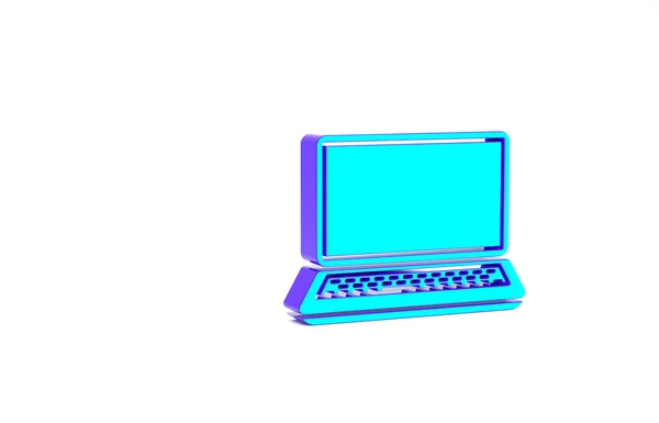绿松石笔记本电脑图标隔离在白色背景。带有空屏幕标志的笔记本电脑。最低纲领的概念。3D渲染3D插图 — 图库照片