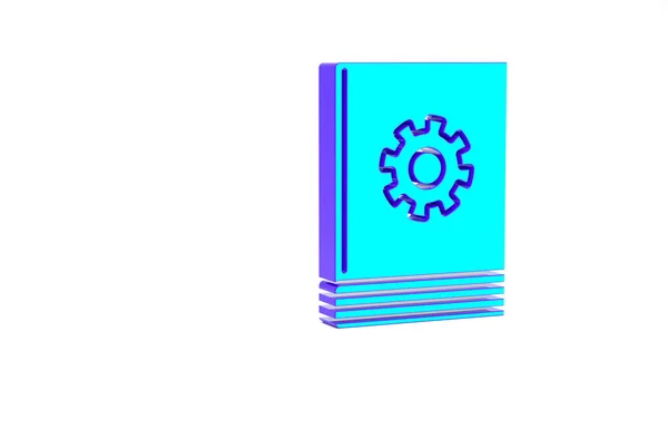 Turquoise felhasználói kézikönyv ikon elszigetelt fehér háttér. Használati utasítás. Utasítás jel. Használat előtt olvassa el. Minimalizmus koncepció. 3d illusztráció 3D render — Stock Fotó