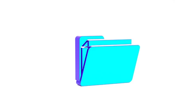 Ikona tyrkysové složky dokumentu izolovaná na bílém pozadí. Symbol účetního pořadače. Vedení účetnictví. Minimalismus. 3D ilustrace 3D vykreslení — Stock fotografie
