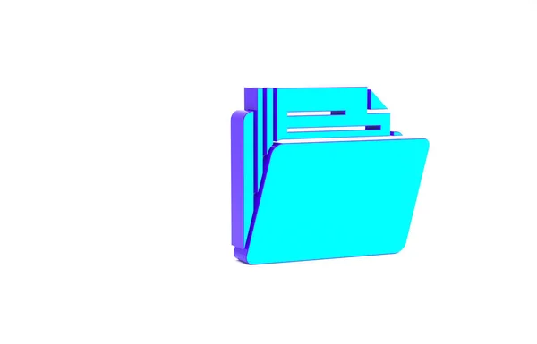 Ícone de pasta de documento turquesa isolado no fundo branco. Símbolo de encadernação contabilística. Gestão de contabilidade. Conceito de minimalismo. 3D ilustração 3D render — Fotografia de Stock