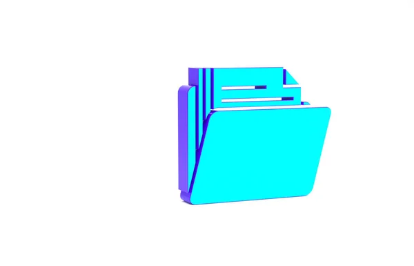 Icône de dossier de document turquoise isolée sur fond blanc. Symbole du classeur comptable. Gestion de la comptabilité. Concept de minimalisme. Illustration 3D rendu 3D — Photo