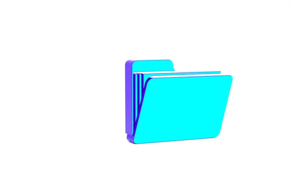 Ikona tyrkysové složky dokumentu izolovaná na bílém pozadí. Symbol účetního pořadače. Vedení účetnictví. Minimalismus. 3D ilustrace 3D vykreslení — Stock fotografie