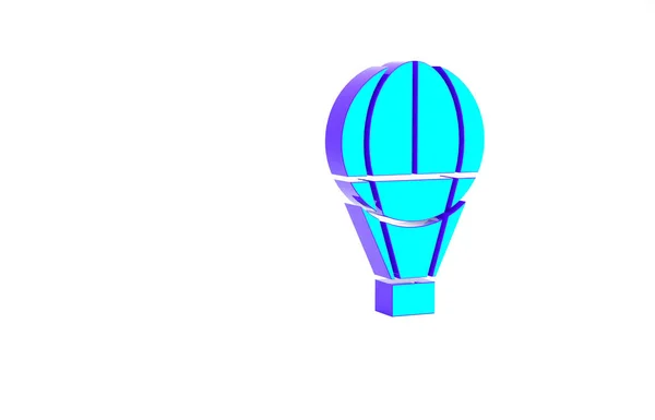 Türkis Heißluftballon-Symbol isoliert auf weißem Hintergrund. Luftverkehr für Reisen. Minimalismus-Konzept. 3D Illustration 3D Renderer — Stockfoto