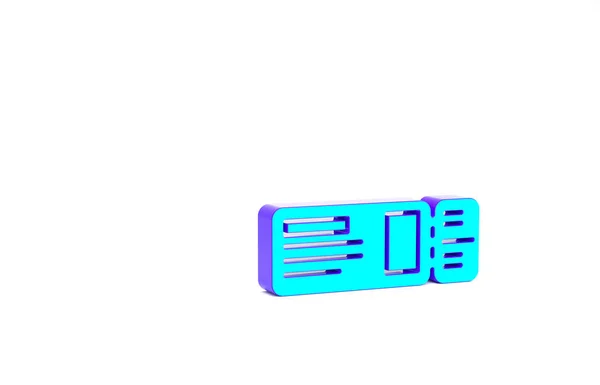 Türkisfarbenes Ticket-Symbol auf weißem Hintergrund. Zug, Schiff, Flugzeug, Straßenbahn, Busverkehr. Reisedienstleistungskonzept. Minimalismus-Konzept. 3D Illustration 3D Renderer — Stockfoto