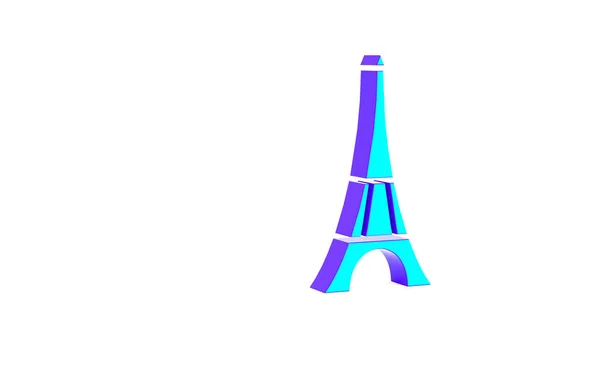 Turkuaz Eyfel kulesi simgesi beyaz arka planda izole edildi. Fransa Paris simgesi. Minimalizm kavramı. 3d illüstrasyon 3B canlandırma — Stok fotoğraf