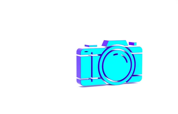 Turquoise Photo kamera ikon elszigetelt fehér alapon. Fényképezőgép ikon. Minimalizmus koncepció. 3d illusztráció 3D render — Stock Fotó