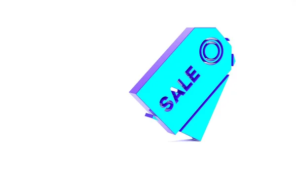 Бирюзовый ценник с надписью Продажа значок изолирован на белом фоне. Значок по цене. Акция скидка. Концепция минимализма. 3D-рендеринг — стоковое фото