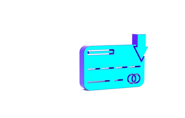 ターコイズクレジットカードのアイコンは白い背景に隔離されています。オンライン決済。現金引き出し。金融業務。買い物のサインだ。最小限の概念。3Dイラスト3Dレンダリング — ストック写真