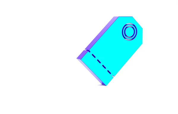 Turquoise Blank label sjabloon prijskaartje pictogram geïsoleerd op witte achtergrond. Lege winkelkortingssticker. Sjabloon kortingsbanner. Minimalisme concept. 3d illustratie 3D renderen — Stockfoto